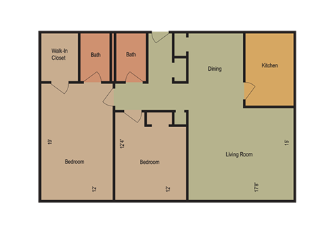Floor plan for 2 beds, 2 baths, 1212 sqft